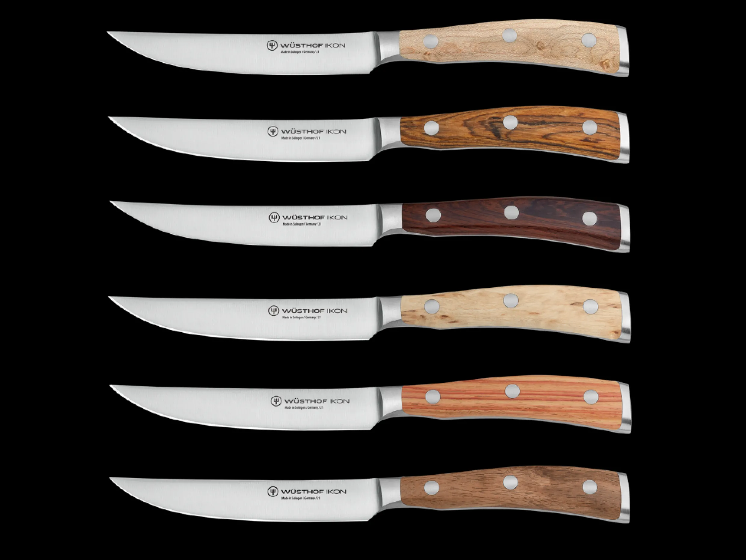 Ikon 6-Piece Mixed Wood Steak Knife Set with Leather Knife Roll