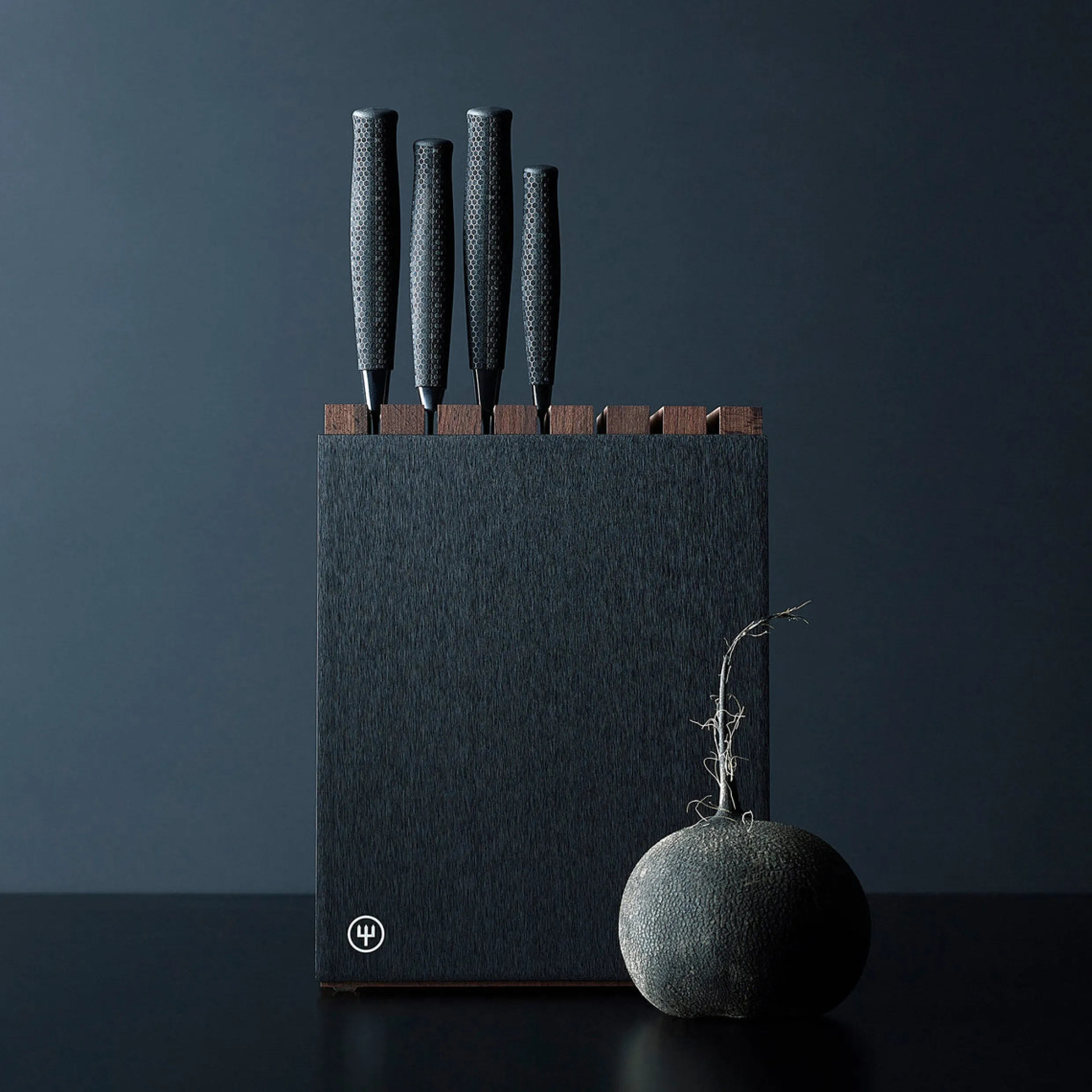 7-Slot Black Aluminum Knife Block with Wood Insert